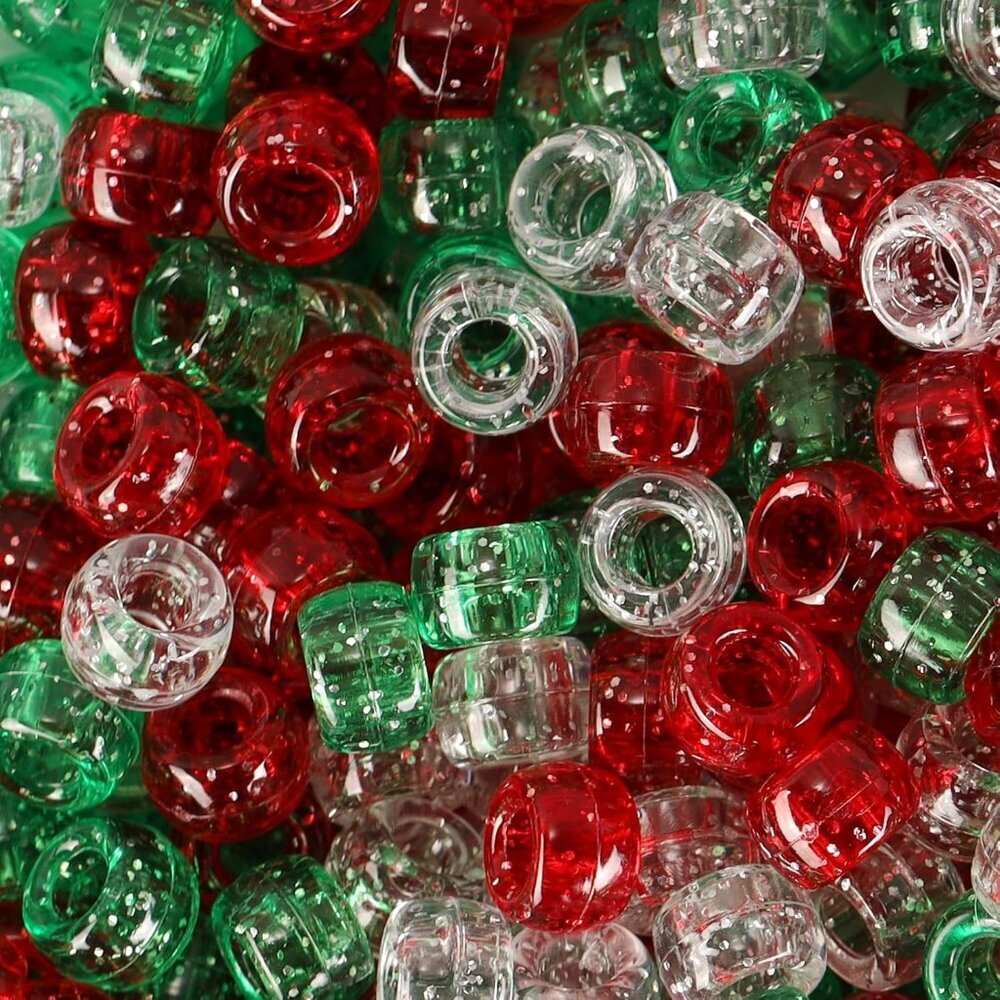 Christmas Beads1200Pcs 6x9mm Christmas Pony Beads Bulk, Hair Beads for Braids, C